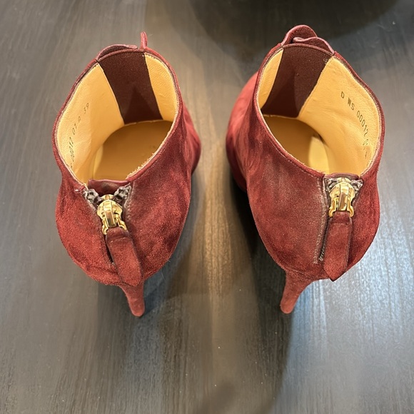 Valentino Ruffle Suede Ankle Heels Burgundy 39 - Picture 3 of 4